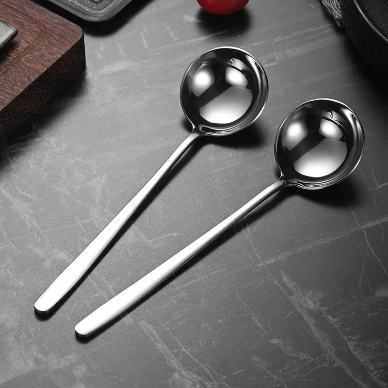 Stainless steel deepened round spoon thickened creative long-handled spoon household main meal stirring dessert spoon spoon