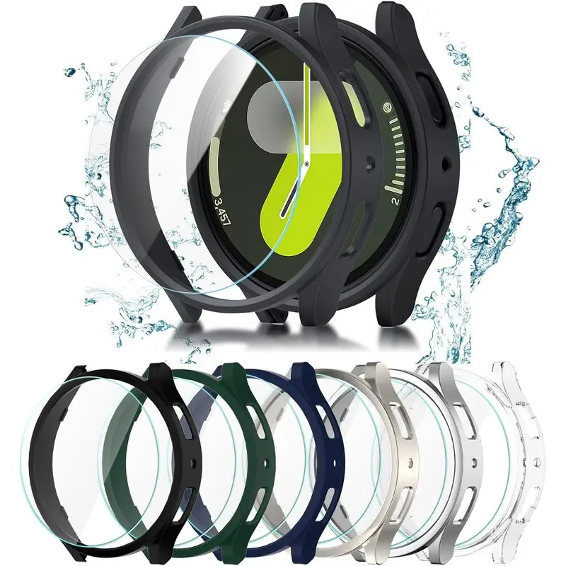 Samsung Galaxy Watch 7 44mm Screen Protector Case 6+6 Pack Sets - Waterproof Full Coverage Hard PC Bumper Cover with Anti-Fog Tempered Glass Film for Everyday Wear Galaxy Watch Accessories, Anti-Fog Film