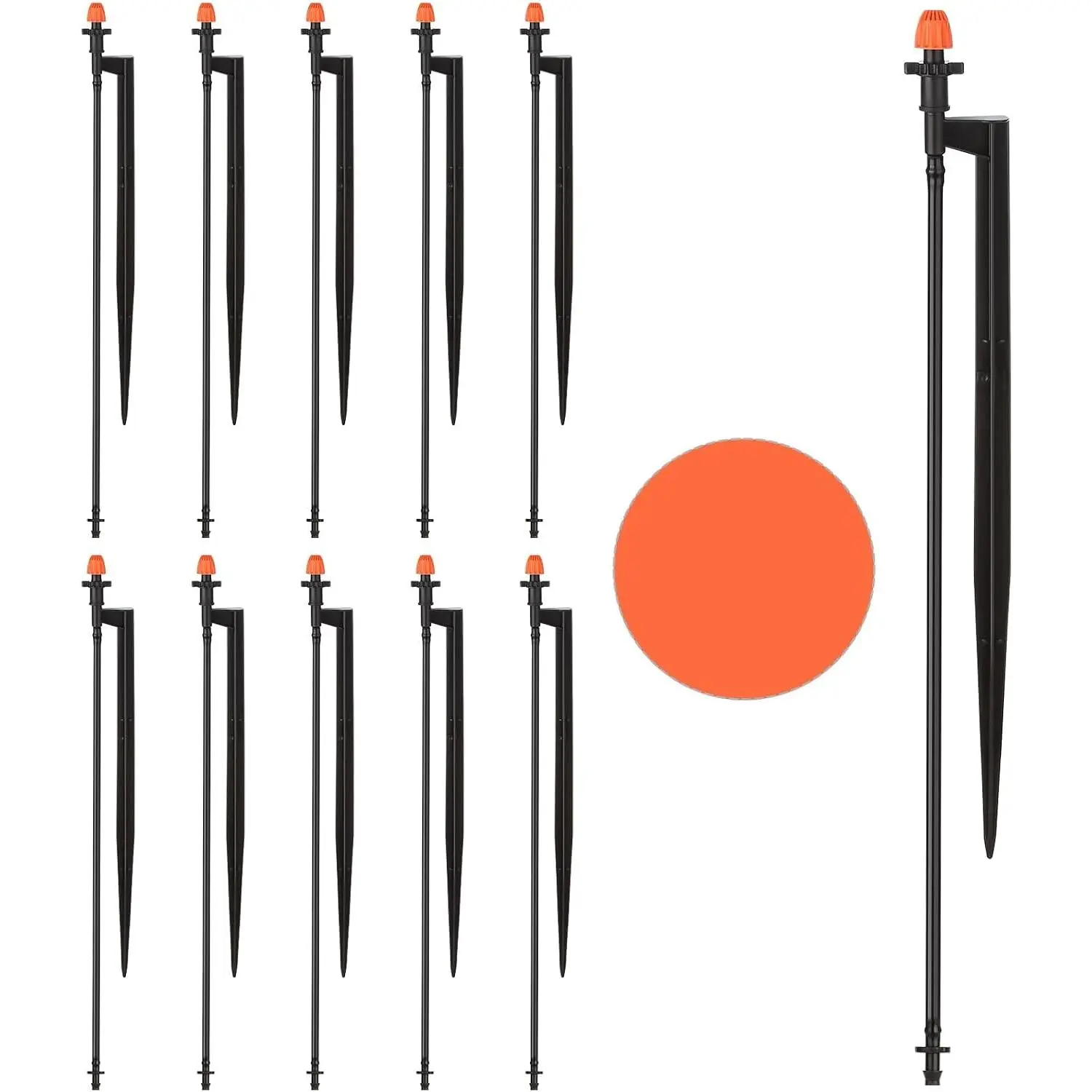 360 Degree Drip Sprinkler Heads: Drip Emitters with 12 inch Stake, 10 Pack | 360 Degree Sprinkler Nozzle, 1/4" Drip Irrigation Tubing, 12 Inch Stake, Drip Irrigation Emitters, For Garden Water System
