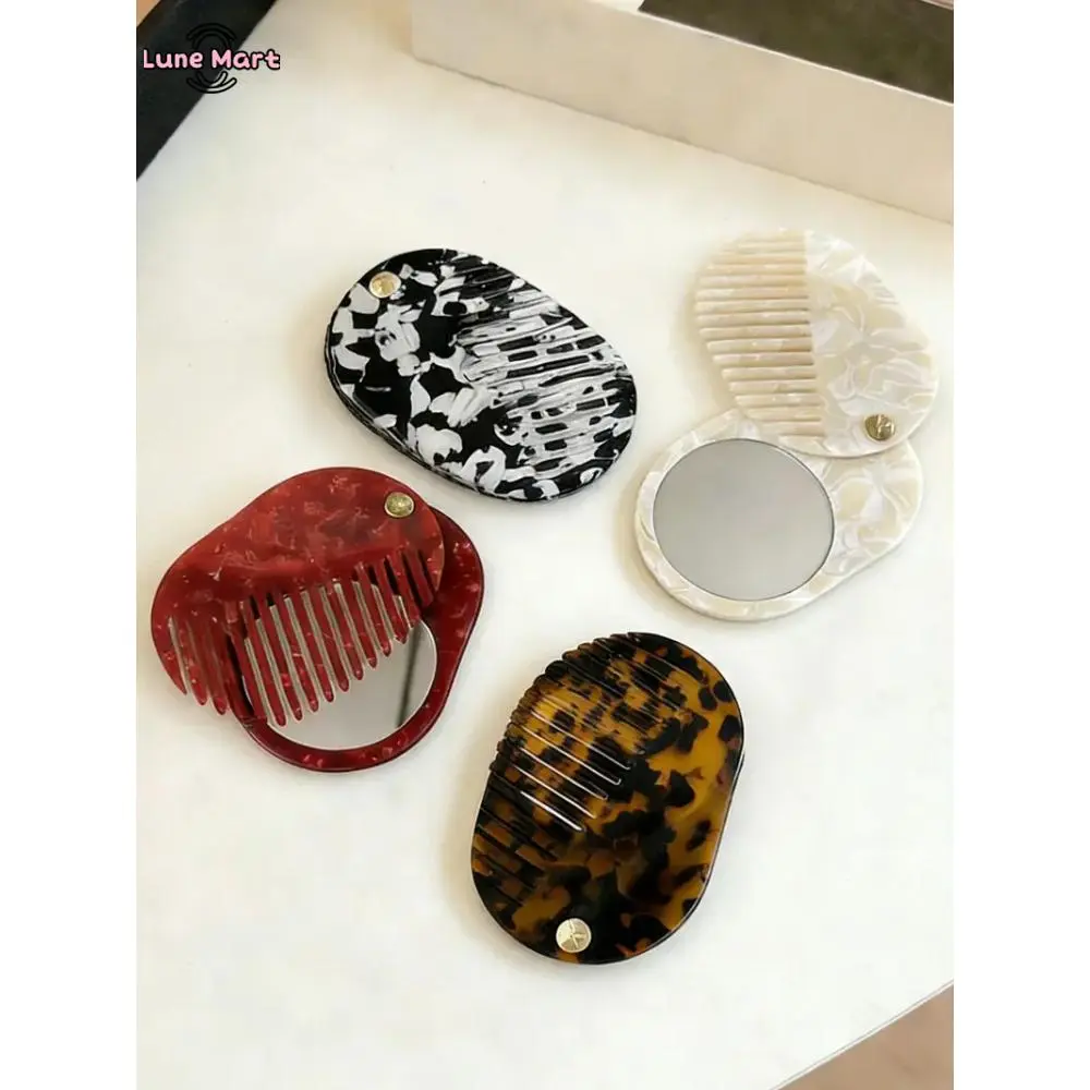 Mermaid Comb Mirror, Cute Folding Detangler Brush with Sliding Cover - Travel Hair Tool for Women & Girls, Compact