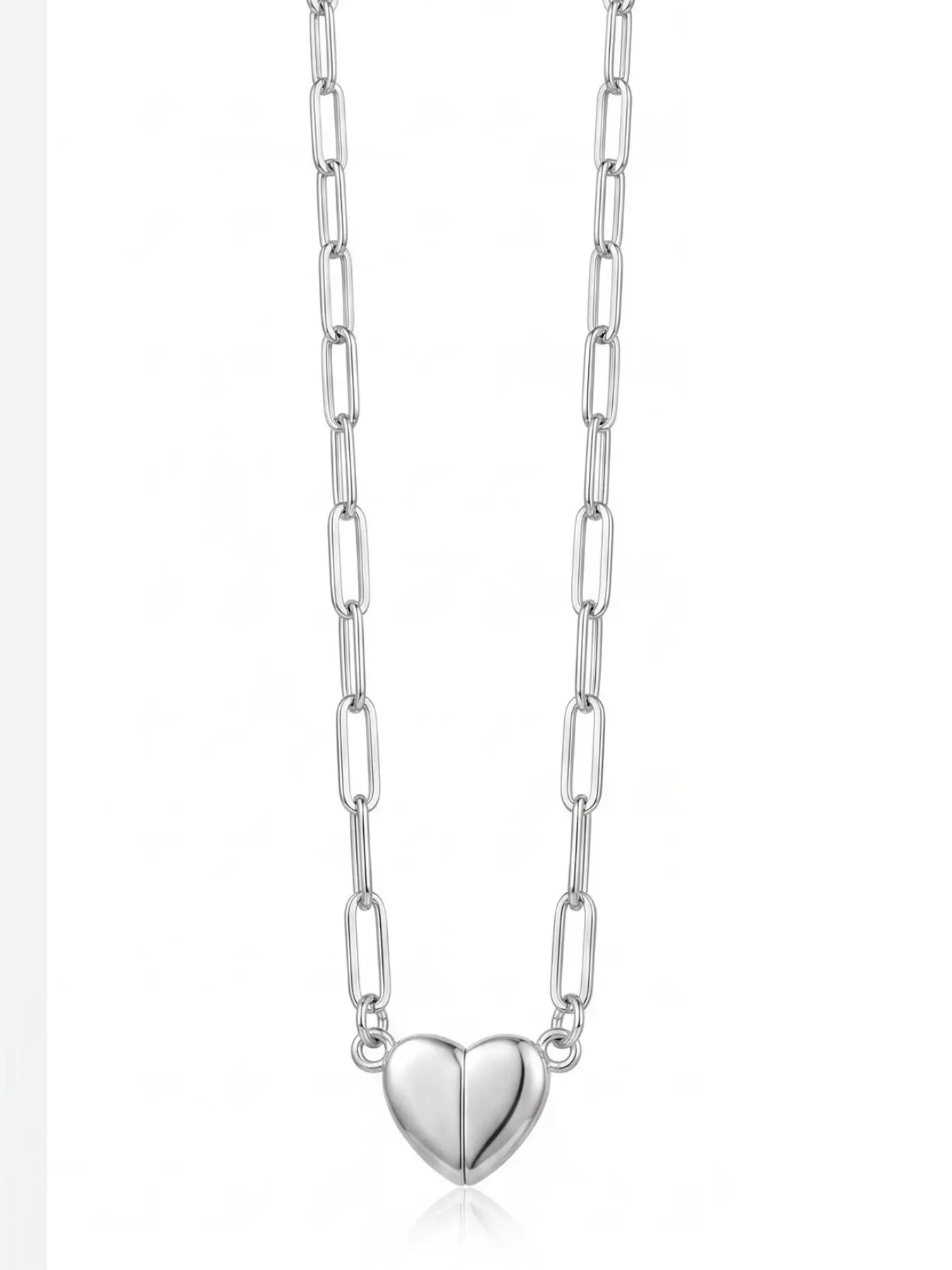 Faceted Heart Pendant Paperclip Chain Necklace, No Hair Tangle, Anti-Tarnish, Daily Wear Jewelry, Elegant and Durable Design