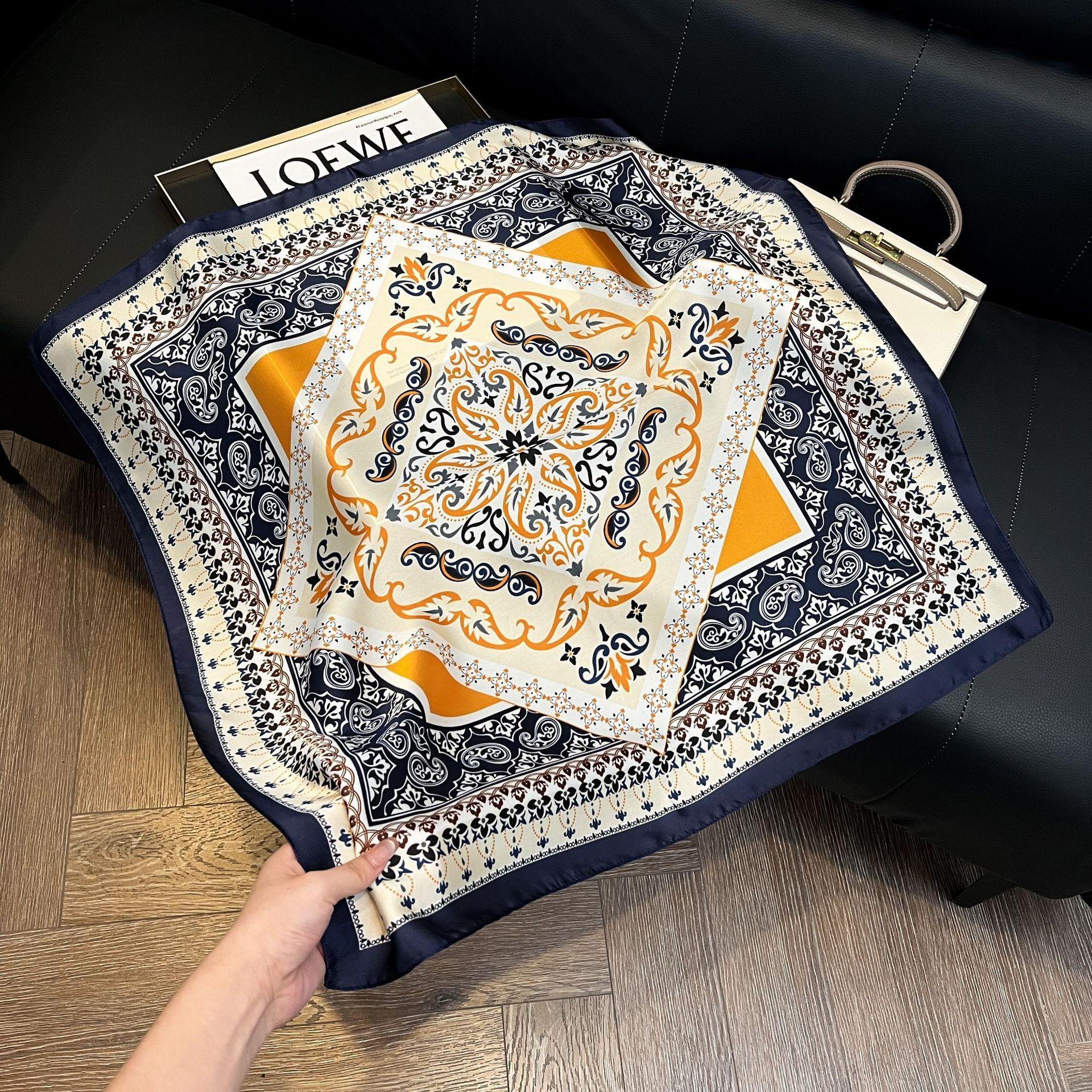 Summer Headscarf 70x70 Scarf Hairband Bowknot Autumn Fashion Winter Versatile Square Towel Printed Ultra-Thin Breathable Sun Protection