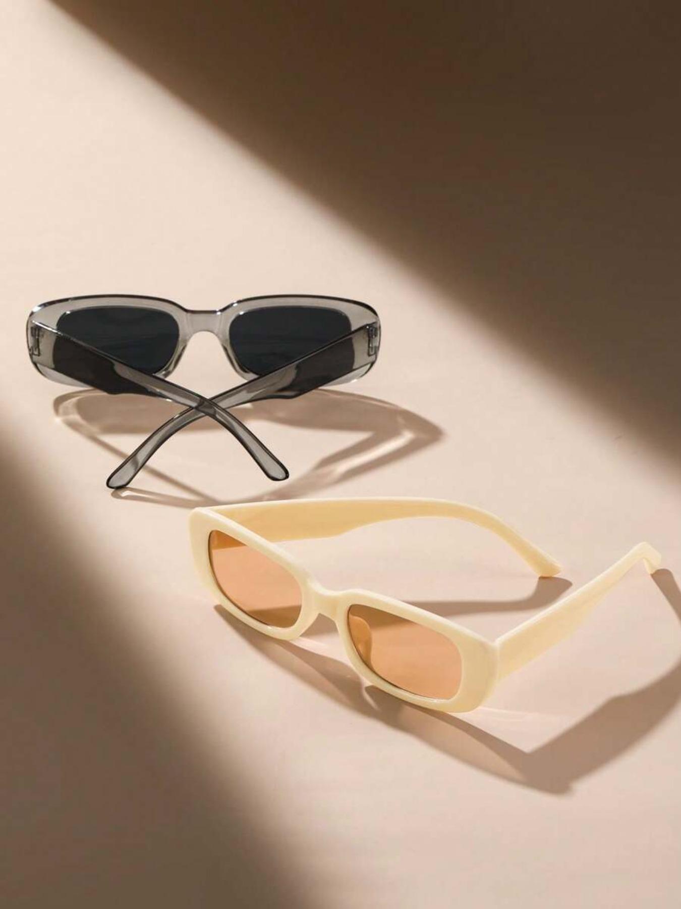 Vintage Simple Tinted Lens Sunglasses (2 Pairs), Square Frame Fashion Tortoiseshell Sunglasses, Travel Accessories for Men & Women