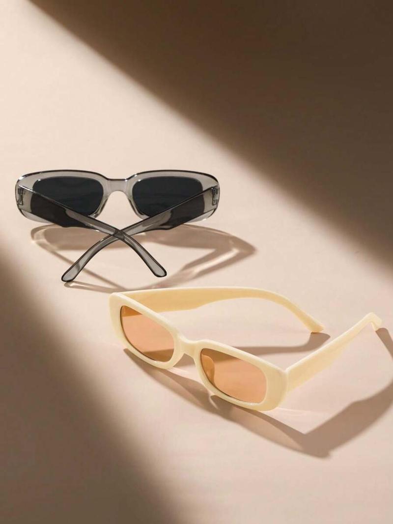 Vintage Simple Tinted Lens Sunglasses (2 Pairs), Square Frame Fashion Tortoiseshell Sunglasses, Travel Accessories for Men & Women