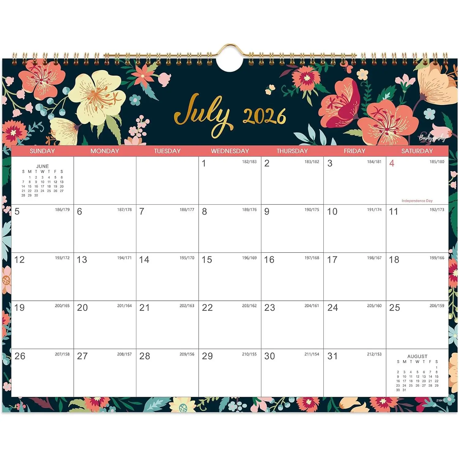 Calendar 2026-2027 - Wall Calendar 2026-2027,Jul 2026 - Dec 2027, 15"x11.5" | 18 Monthly Wall Calendars, -Wire Binding +  Hook + Thick Paper + Julian Dates - Floral