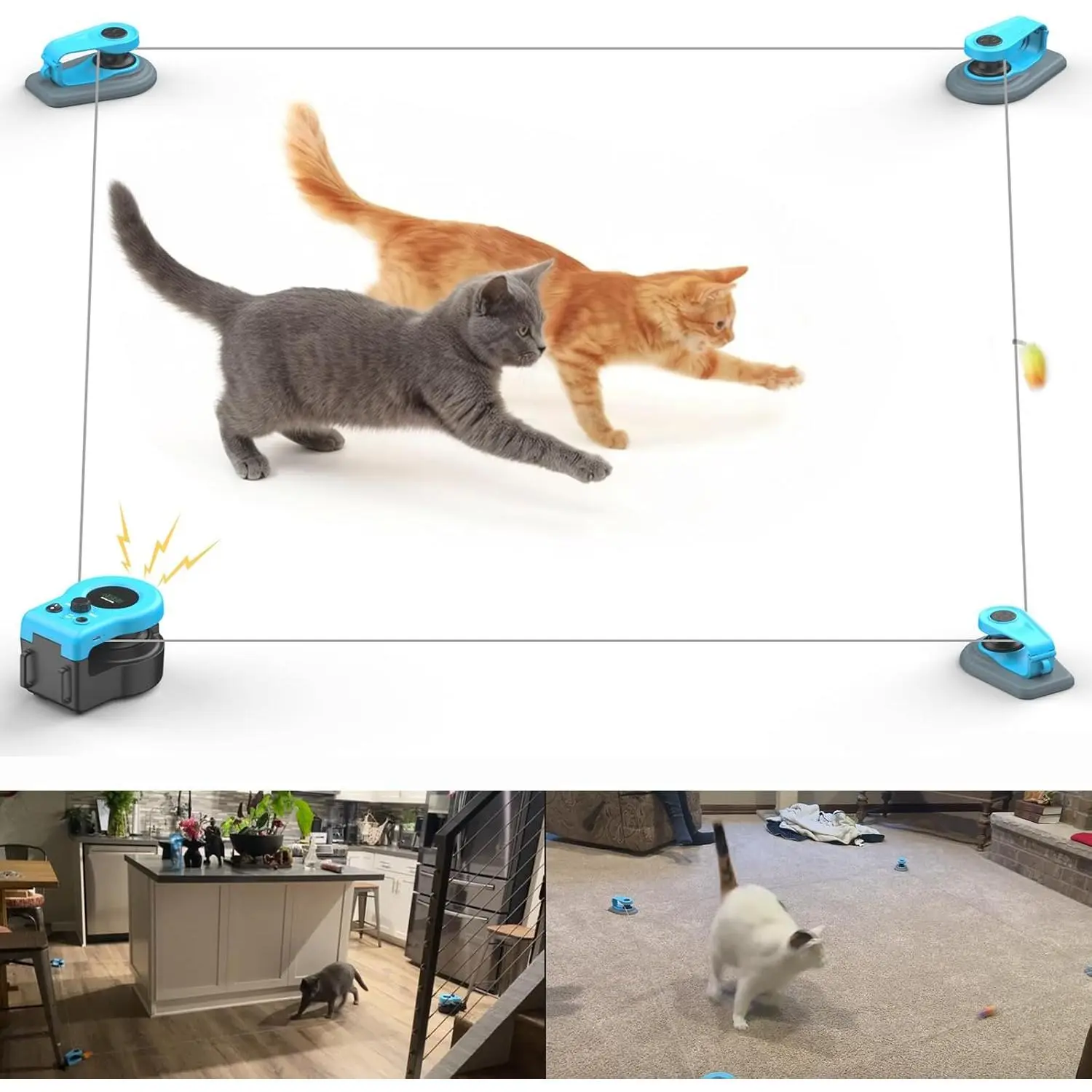 Interactive  Toys for Indoor Cats Chasing Running Hunt Instinct Exercise | Auto  DIY Multi-track    Treadmill with  Sound, Lure Course for Playful  Kitten Play(Cyan-blue)