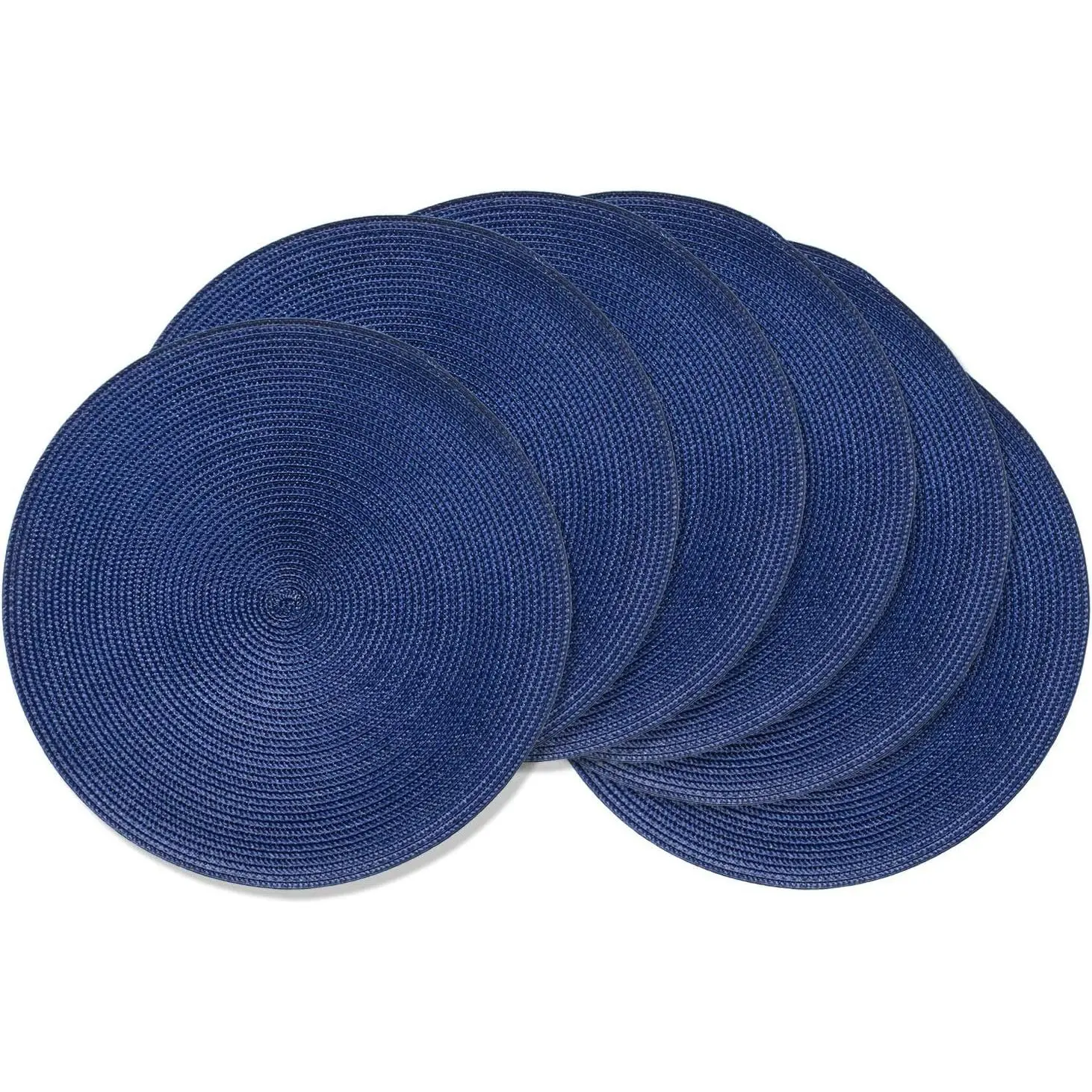 Round Placemats Set of 6 Heat Resistant Washable Non-Slip Woven Braided Table Mats for Dining Table Kitchen & Home Decor (Navy Blue)