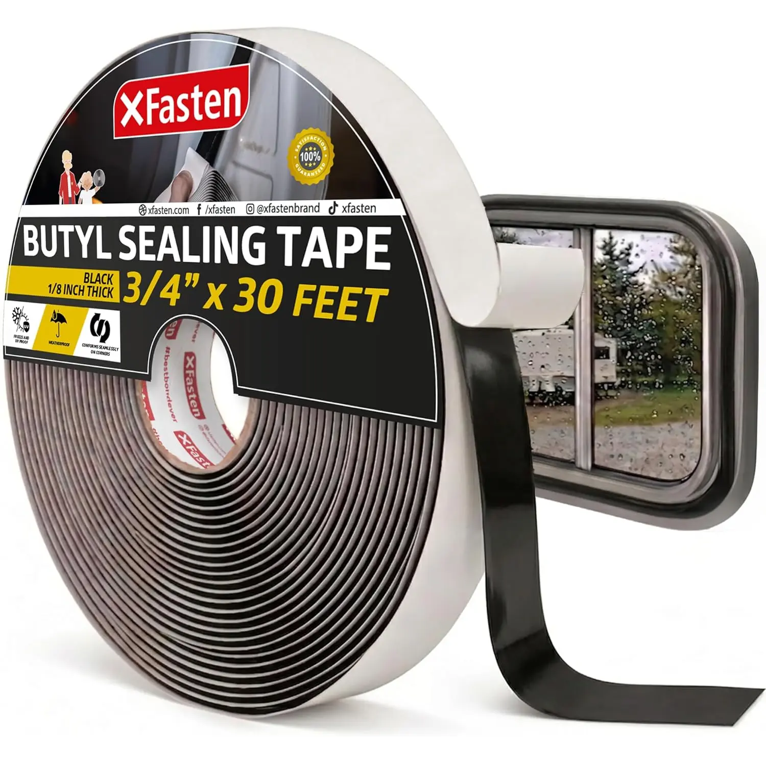 Black EPDM Sealing Tape, 1/8-In x 3/4-In x 30-ft, for Plumbers, RV & Boat Sealant Needs