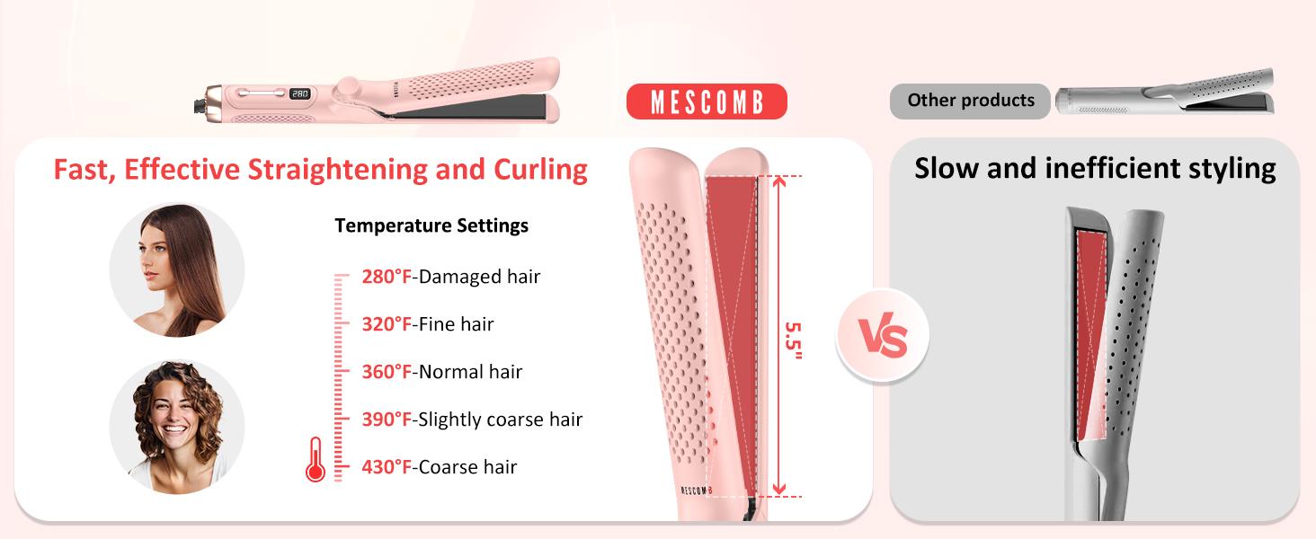 360°     Airflow Styler – 1 Inch 2-in-1 Hair Straightener & Curler with Vented Cool Air for Style Locking, Extra Long Flat Iron, Dual Voltage for European Travel