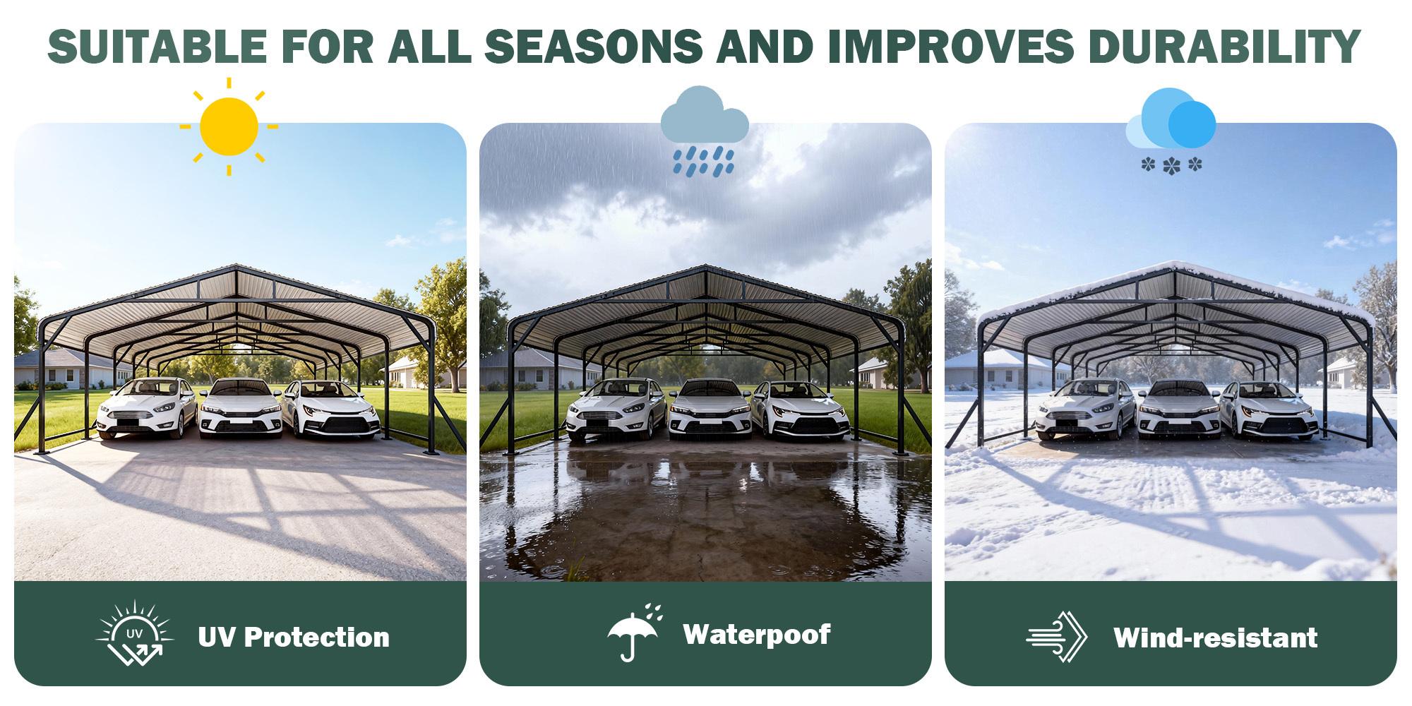 Heavy Duty Metal Carport 10x15 / 12x20 / 13x26 / 20x24 ft, Outdoor Car Canopy with Extra Support Poles, Waterproof & UV Protection, Wind Resistant Shelter for Car, Truck, Boat Heavy Duty Metal Carport 10x15 / 12x20 / 13x26 / 20x24 ft, Outdoor Car Canopy with Extra Support Poles, Waterproof & UV Protection, Wind Resistant Shelter for Car, Truck, Boat