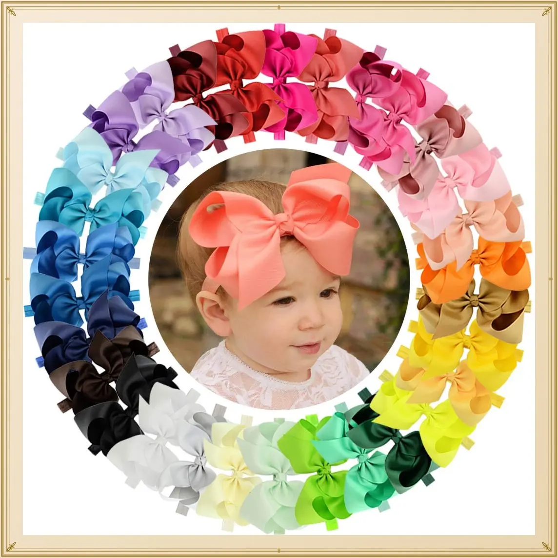 30 Colors 6Inch Big Hair Bows Baby Headbands for Baby Girls | Boutique Grosgrain Ribbon Hair Bows Big Baby Girls Bows Headbands for Baby Girls Infants Toddler Kids Teens and ChildrenGift