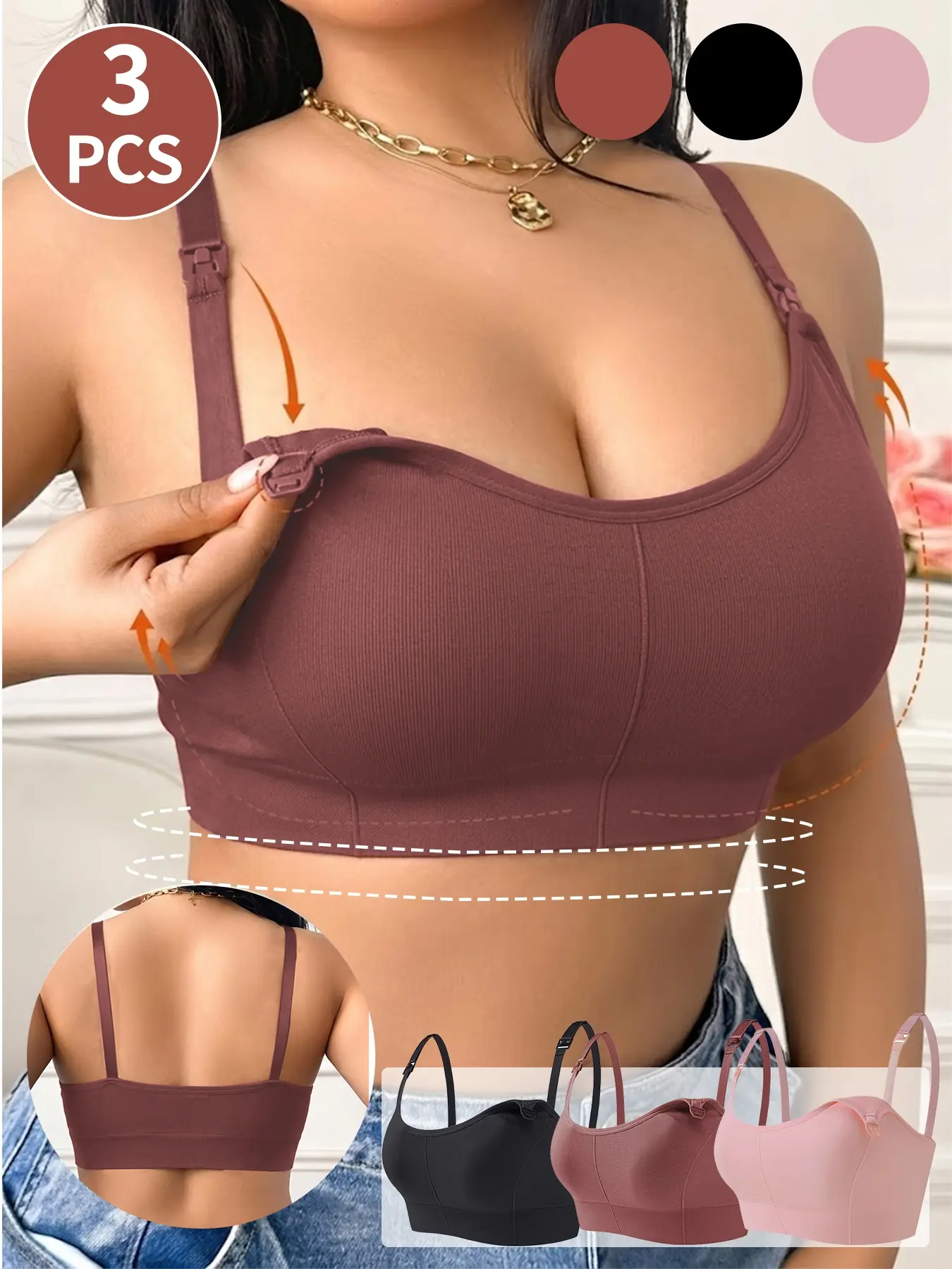 3-piece set of women's breathable hollow-out comfortable seamless maternity and nursing bras, Pregnancy Maternity Bra, Maternity Wireless Bra, highly elastic and comfy, easy to put on and take off