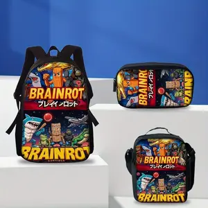3-Pack Italian Brain Hole Printed Backpack Backpack - Lightweight Travel Bag, Multifunctional Storage Bag | Adjustable Shoulder Straps, Stylish Design, Suitable for Teens
