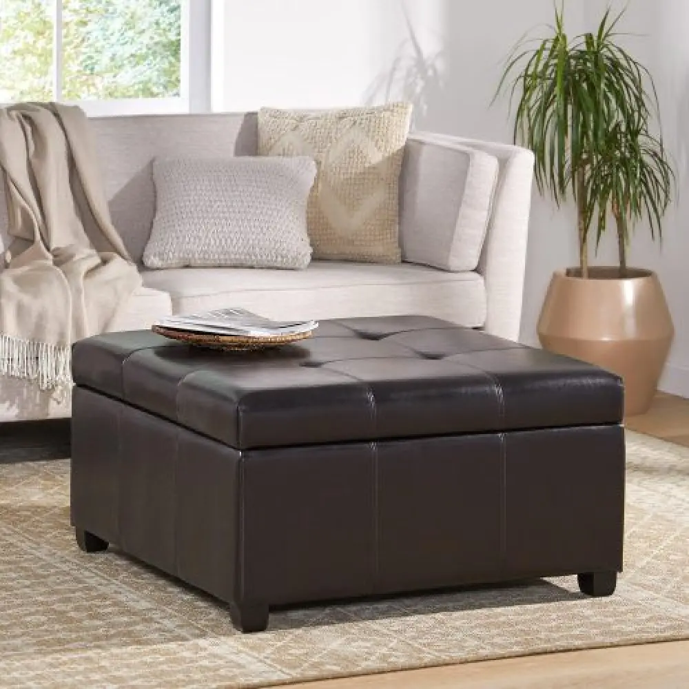 35 Inch Storage Ottoman Bench, Large Square Tufted Ottoman with Hidden Storage Space, Upholstered Footrest Stool, Multifunctional Storage Bench for Living Room, Bedroom, Entryway, Coffee Table Seating, Modern Home Furniture