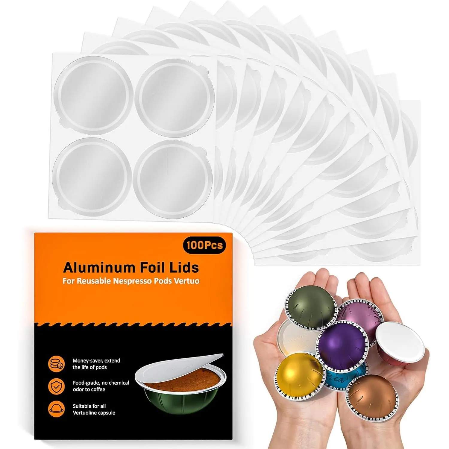 Foil  for   Vertuo Pods, 100 count  Foil Seal Cover for Refill Espresso Coffee Capsule, Compatible with  Vertuo Machine