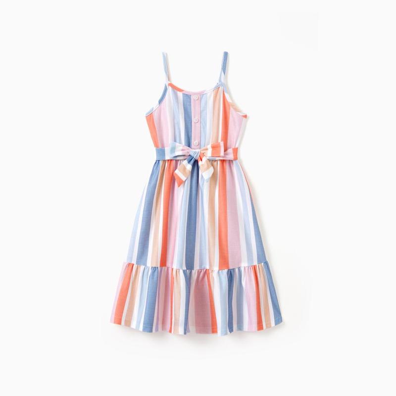 PatPat Family Matching Blue Short-sleeve Tee or Colorful Stripe Camisole Dress Spingtok