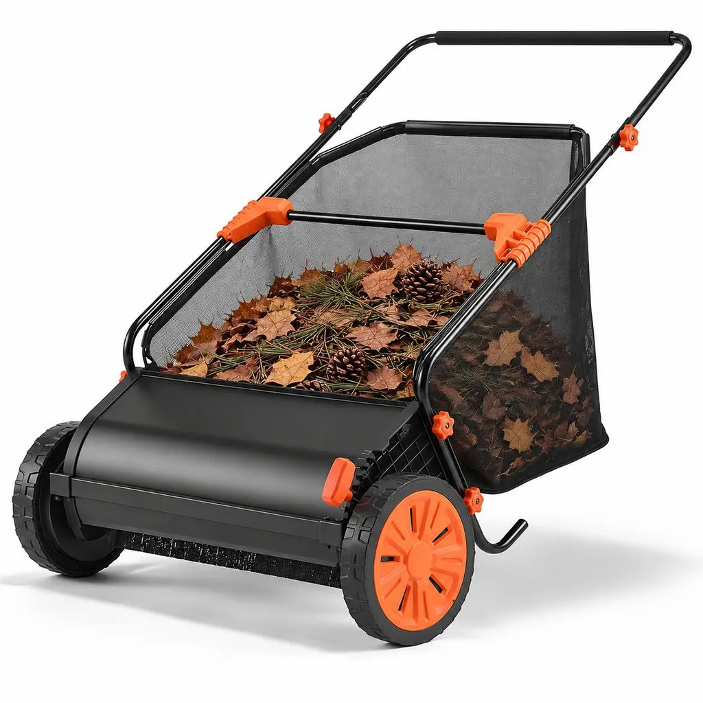 Push Lawn Sweeper 30 in Leaf & Grass Collector 12 cu.ft. Hopper Bag