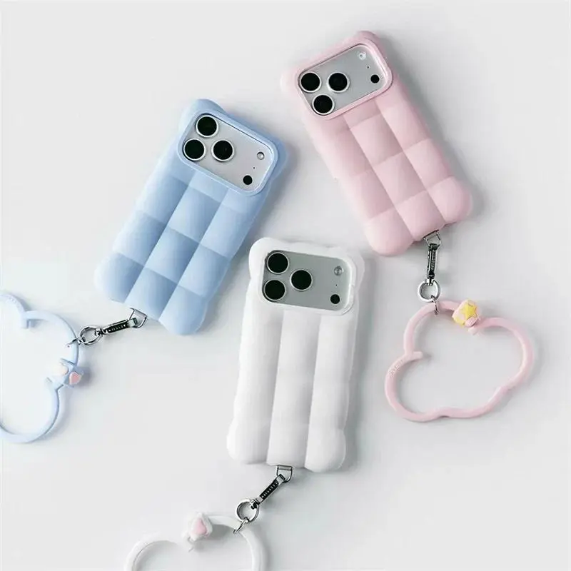 3D Puff Pattern Silicone Phone Case for iPhone Series, Multi-Model Fit for iPhone 13/15/16/17/18 Pro Max, Shockproof Soft Cover with Charm Accessory