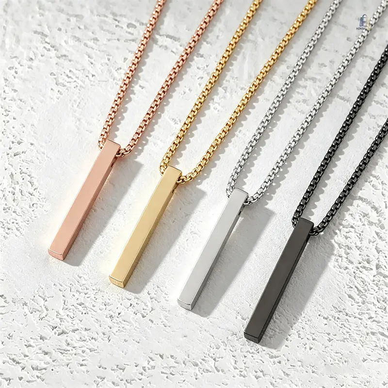 Blank Cuboid Bar Stainless Steel Necklace, Custom Personalized Metal Pendant Jewelry, Holiday Gift Neck Accessory for Men Women Daily Casual Wear