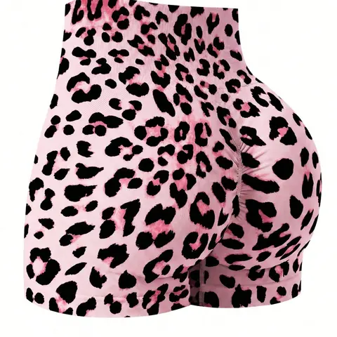 New Women's Leopard Print Seamless Fitness Yoga Shorts, Workout Exercise Shorts, High Waist Butt Lifting Sportswear, Running Gym Tight Bottom Three-Quarter Pants