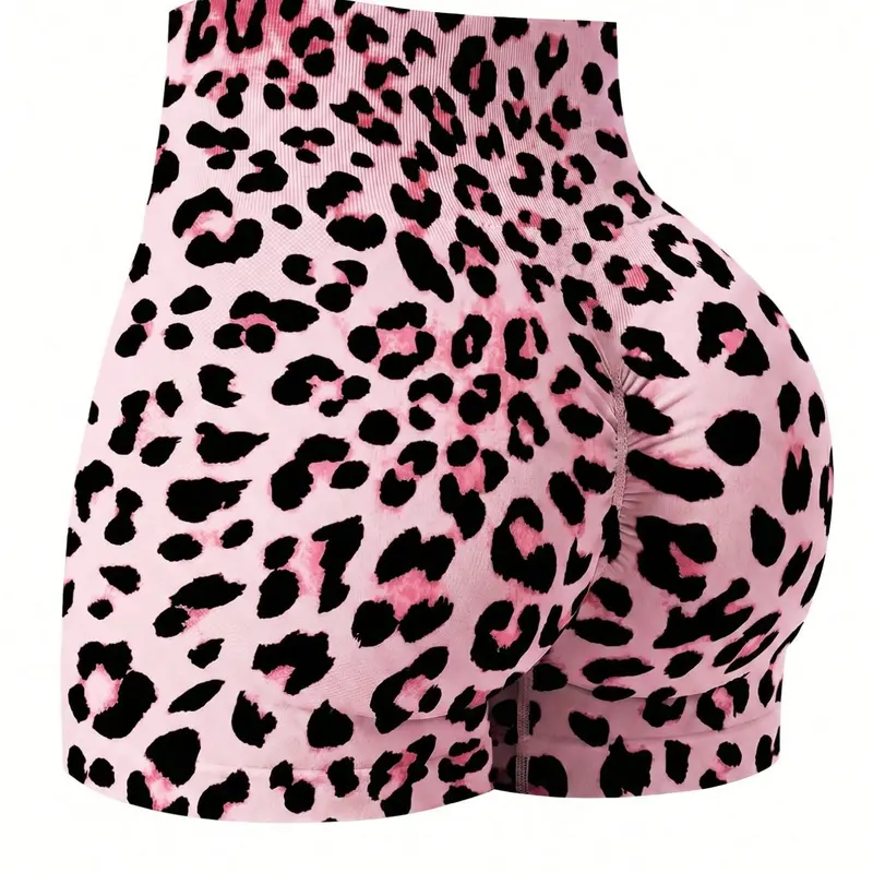 New Women's Leopard Print Seamless Fitness Yoga Shorts, Workout Exercise Shorts, High Waist Butt Lifting Sportswear, Running Gym Tight Bottom Three-Quarter Pants
