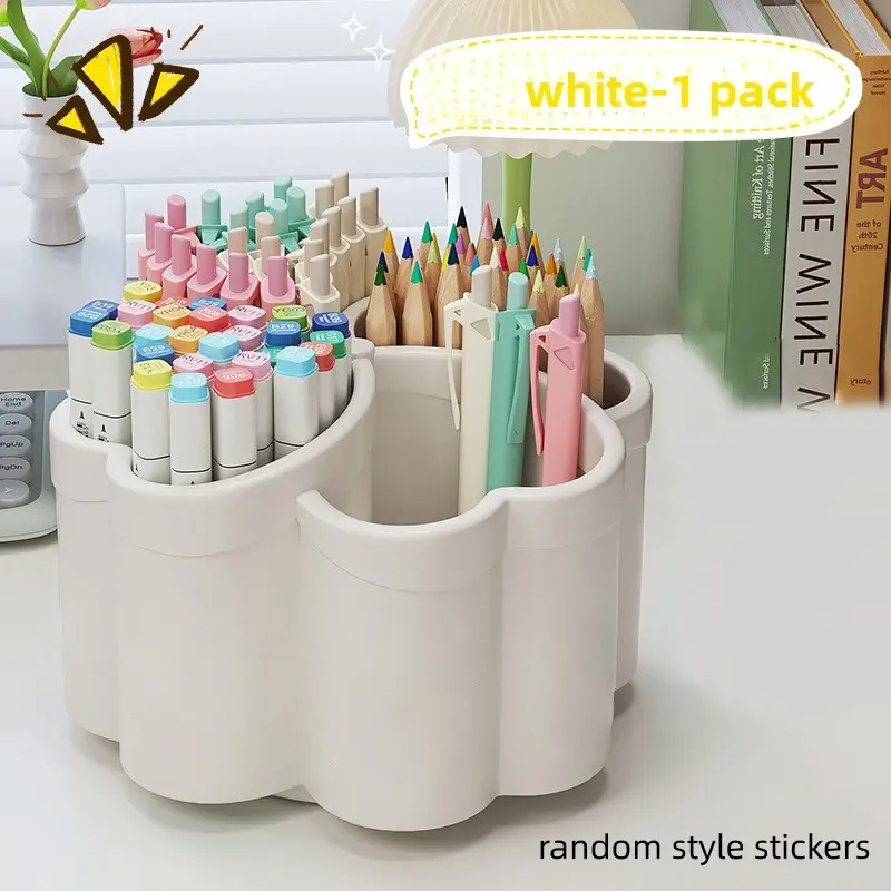1pc thickened rotating desktop storage box with 360° rotation -4 storage spaces, suitable for office supplies, makeup brushes, school essentials, Office accessories, offering 3 color options, Desk Organizers With Compartments
