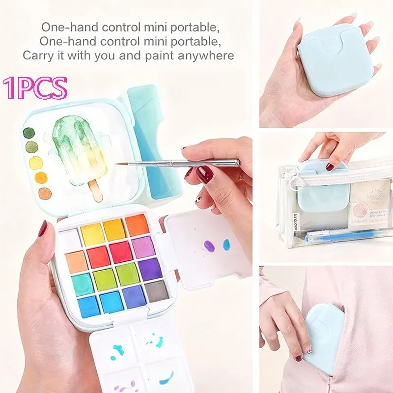 Portable Solid Watercolor Paint Set, 12/24 Colors with Mixing Palette for Travel and Outdoor Painting