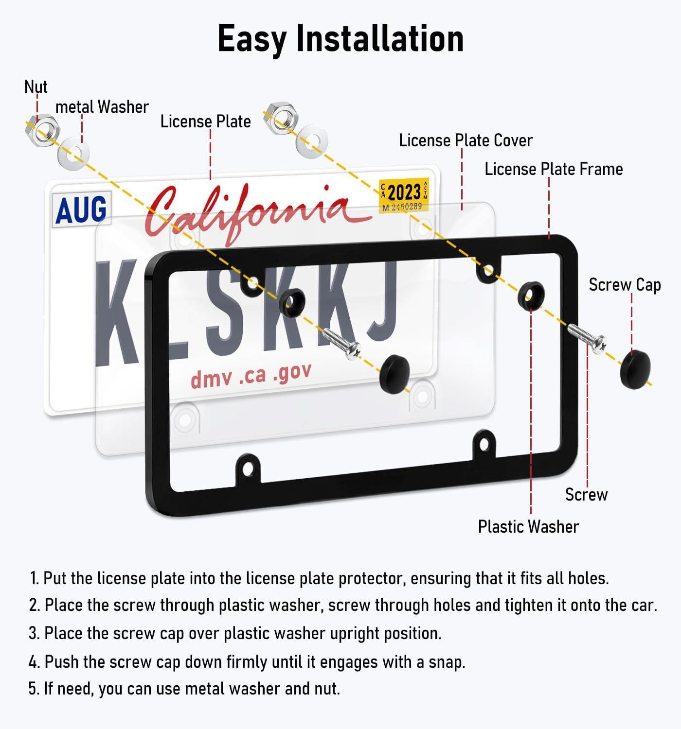 2pcs Universal License Plate Cover Frame - Aluminum Frame Holder Durable Weather, Resistant Rust, Proof w/Screws & Caps,Easy Installation(FS)