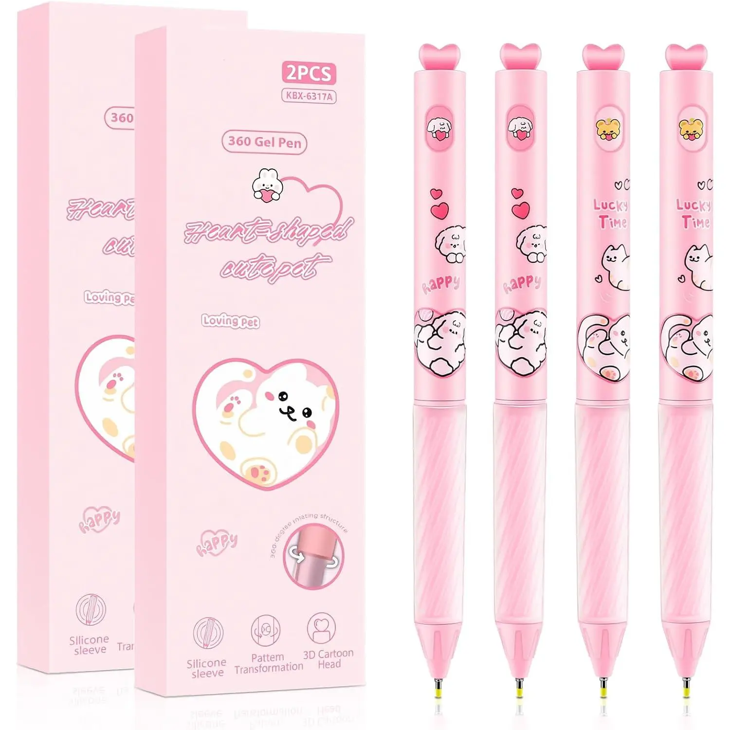 4 count Cute  Pens  Heart Pen Kawaii Retractable Gel Pens 0.5mm Black Ink,Quick Drying Writing Pen Set for Women Men Holiday Office School Supplies,Ideal Gifts for Valentine's Day Birthdays