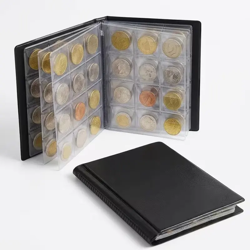 120-Cell Coin Album PVC Storage, Ideal for Collectors, Holds Coins, Pennies, Quarters, Medals, Stamps, Durable Organizer