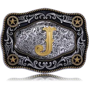 Western Belt Buckle Initial Letters ABCDJMR to Z Large Gold Cowboy Belt Buckle Cowboy Belt Buckles  Men Women
