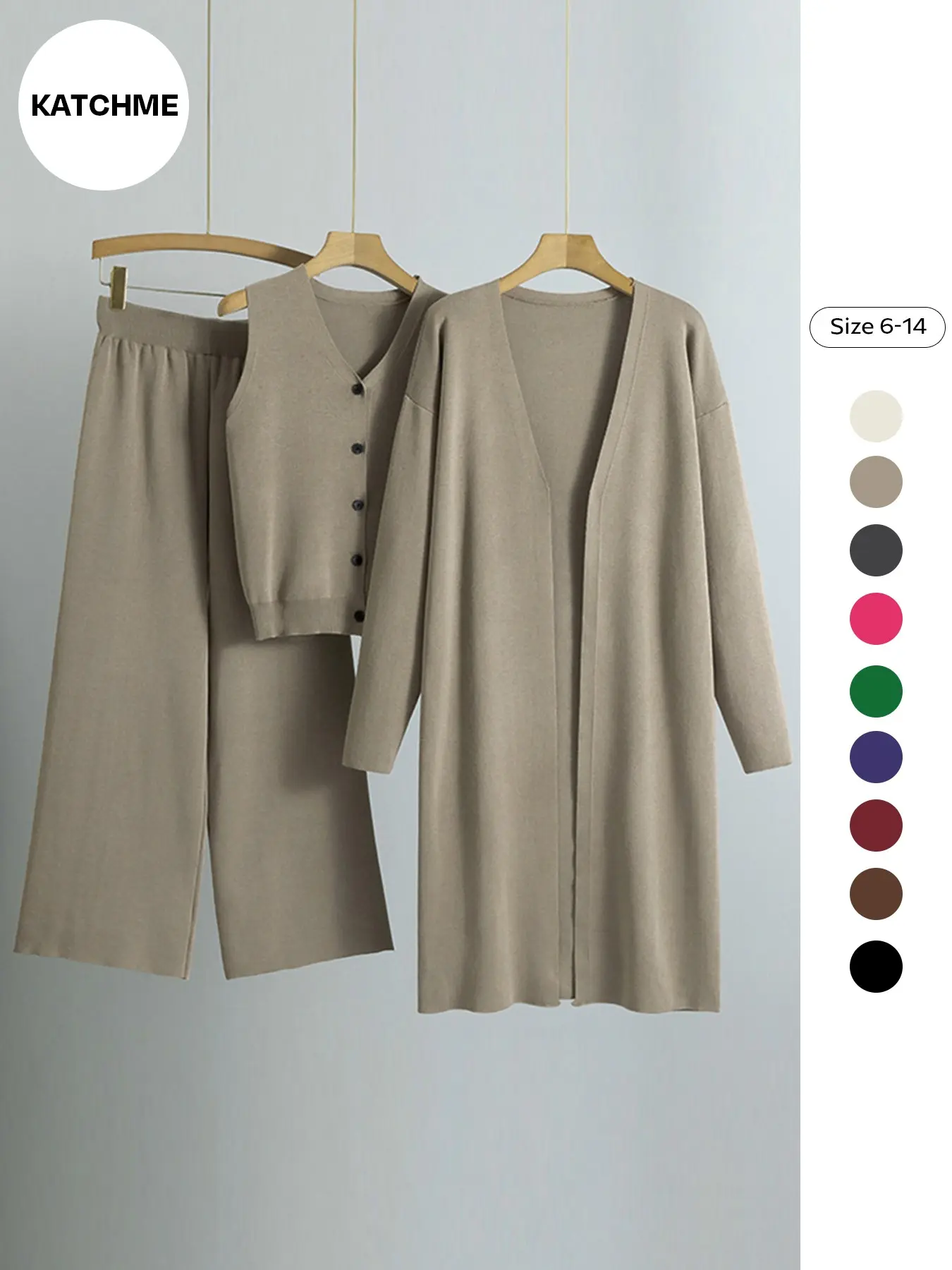 Women's Minimalist V Neck Button Vest, Wide Leg Pants, Long Cardigan Set, Comfortable Soft Knitwear for Fall & Winter#TikTokMadeMeBuyIt #CasualChic#MatchingSet「Fits 6-14(UK) 」「Fits 4-12(US)」May not be ideal for heights 5'7”(170cm) & above.