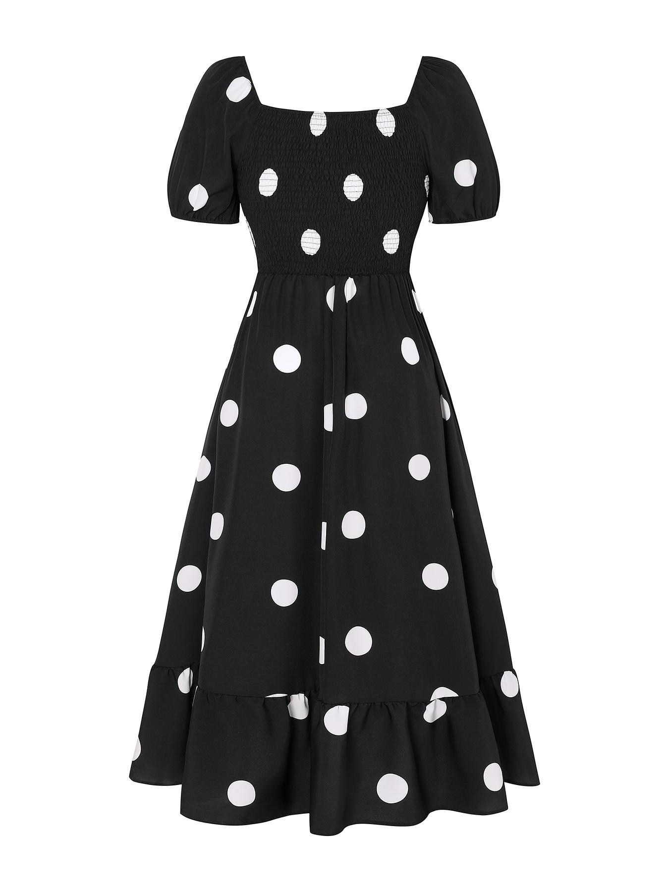 【Plus Size】 Frenchy Style Ditsy Floral Print Puff Sleeve A Line Maxi Dress, Square Neck Shirred Dress, Dresses for Women, Women's Clothes for Summer, Casual Wear