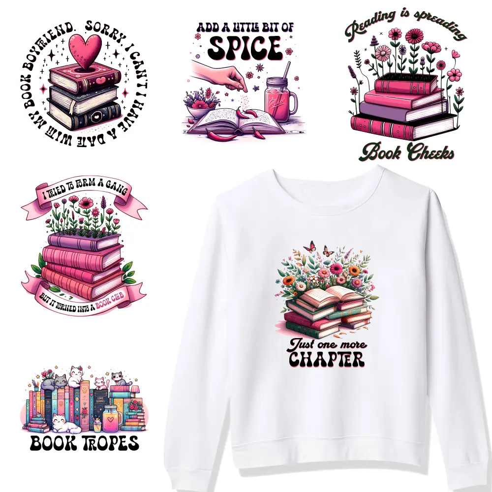 6 Pcs Book Chapter Iron on Transfers Washable heat transfer stickers Iron On Transfer Patches iron on decals Transfers Sticker On Clothes casual style. Iron on Decals for T Shirts