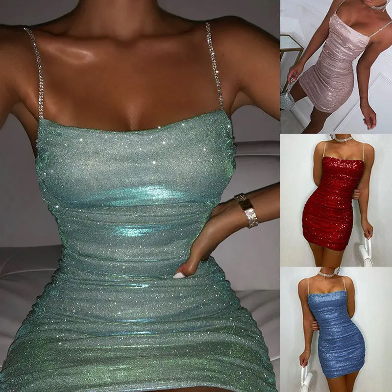 Sexy Party Dress Rhinestone Ruched Dress for Women