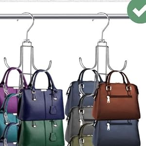 Handbags Purse Organizer for Closet: Bag Rack Hanger with 10 Big Hooks - 360° Rotation Purse Hanger for Display - Collapsible Space Saving for Handbag Belt Scarve Tie - 1 Pack Silver