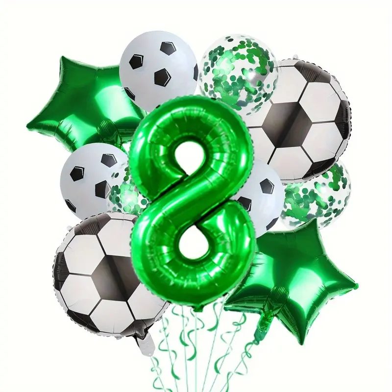 11-piece football-themed party decoration balloon set, Soccer balloons, 32inch birthday commemorative number balloons (including numbers 0-9), suitable for birthday parties, anniversary celebrations, sports-themed parties