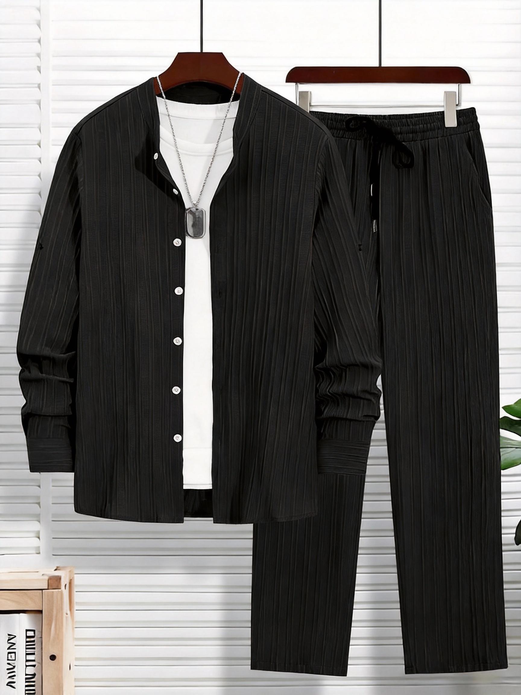 Dress Pants Vertical Striped Dress Shirt Mens Men's 2-Piece Black/White Vertical Stripe Set (Shirt Dress Pants Vertical Striped Dress Shirt Mens Men's 2-Piece Black/White Vertical Stripe Set (Shirt