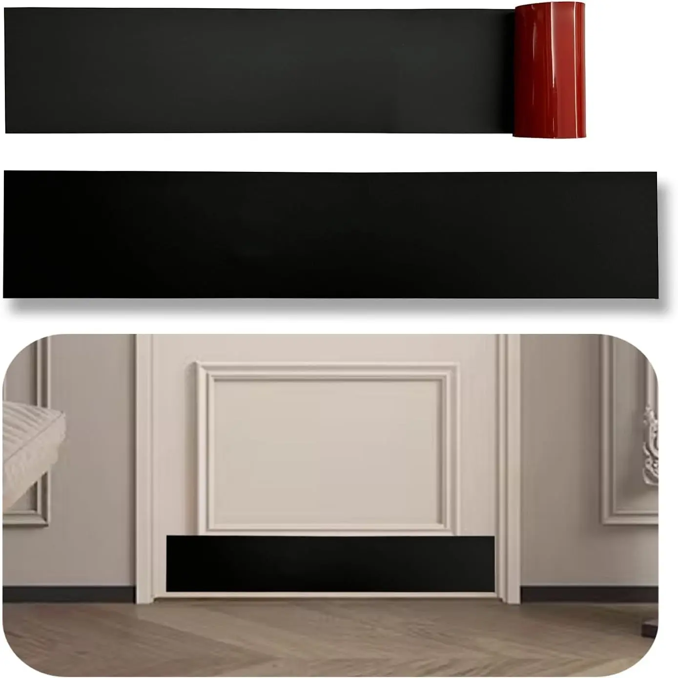 2 Pack Silicone Door Kick Plate 6x30 Inches Self Adhesive Black Rubber Cut-to-Fit for 29 30 32 Inch Wide Exterior Interior Doors Stick on