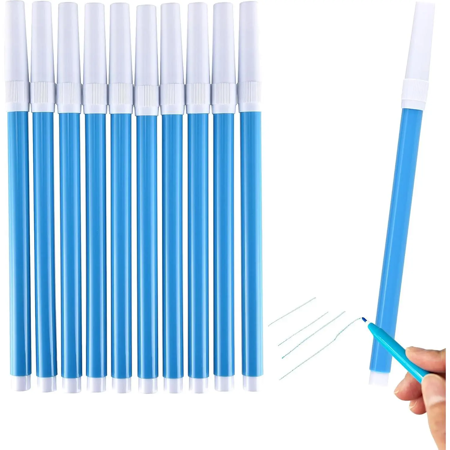 10 count Blue Washable Fabric Markers for Sewing | Erasable Fabric Marking Sewing Pens for Quilting Embroidery Dressmaking (10)