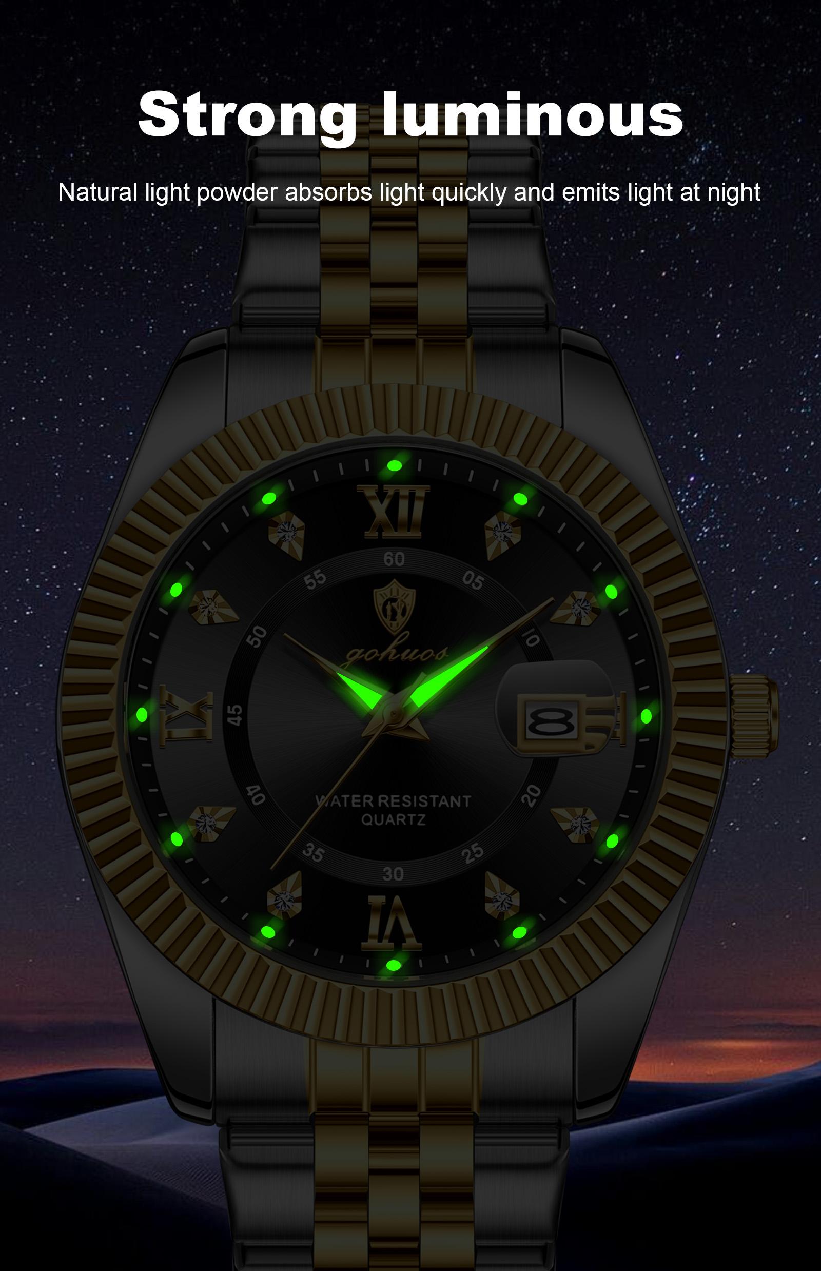 GOHUOS Spring Style Upgrade: Timeless Men’s Watches Men's Classic Luxury Quartz Watch with Diamond Accents, Date Display, Stainless Steel Strap, 3ATM Water Resistance, Elegant Log-Style Design, Perfect Gift for Him