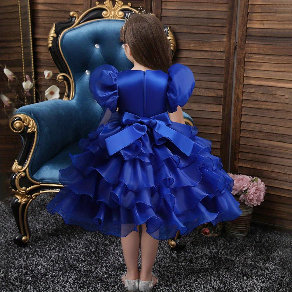 Girls Sparkling Sequin Princess Dress Puff Sleeves Halloween Christmas Dance Performances Formal Dresses for Youngsters Stage Performance Skirt with Positioning Holes