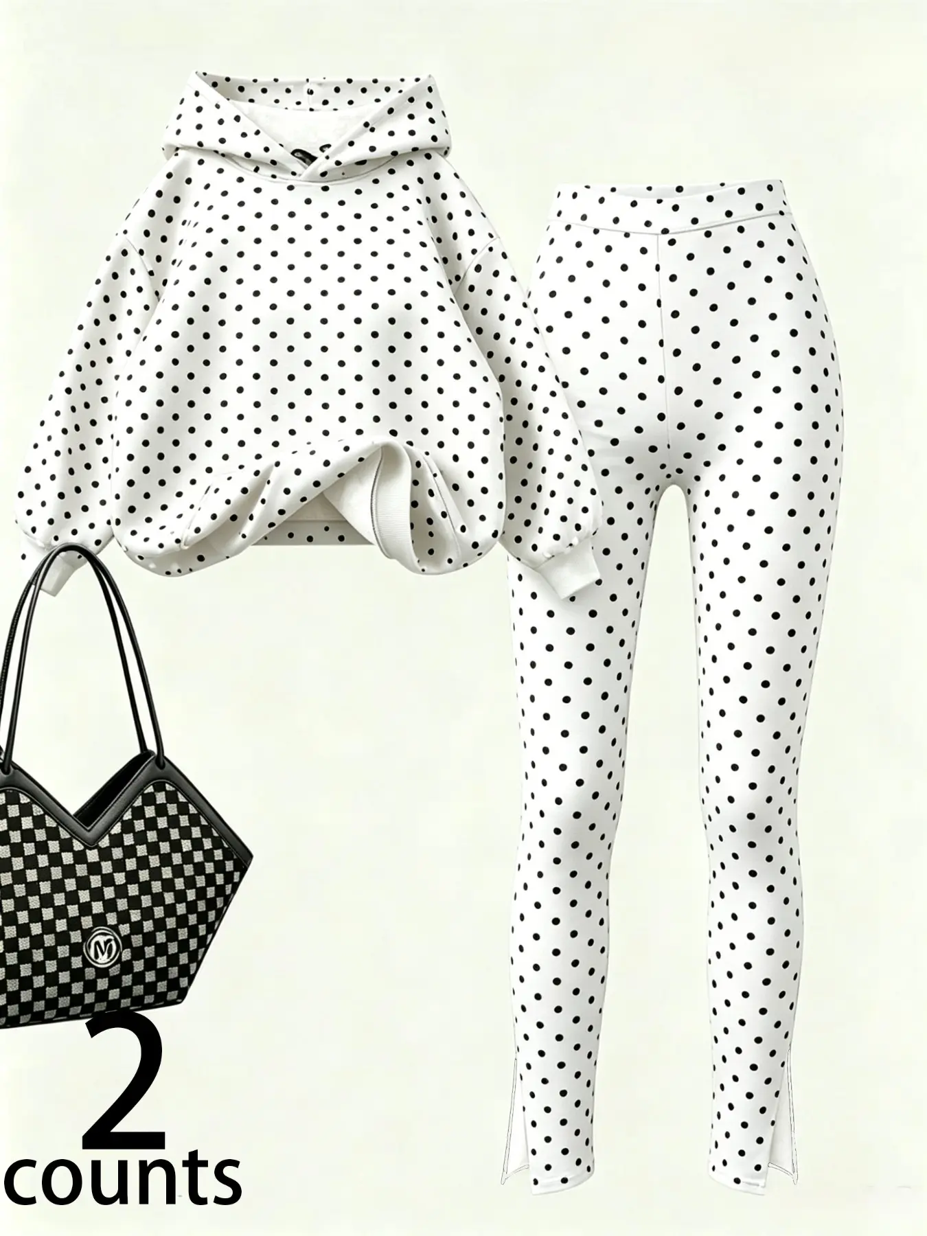 2-Piece Set Women's Fall Winter Casual Polka Dot Long Sleeve Hoodie Sweatshirt & Bike Pants, Fashion Street Style, Perfect for Daily Wear, Travel, Camping
