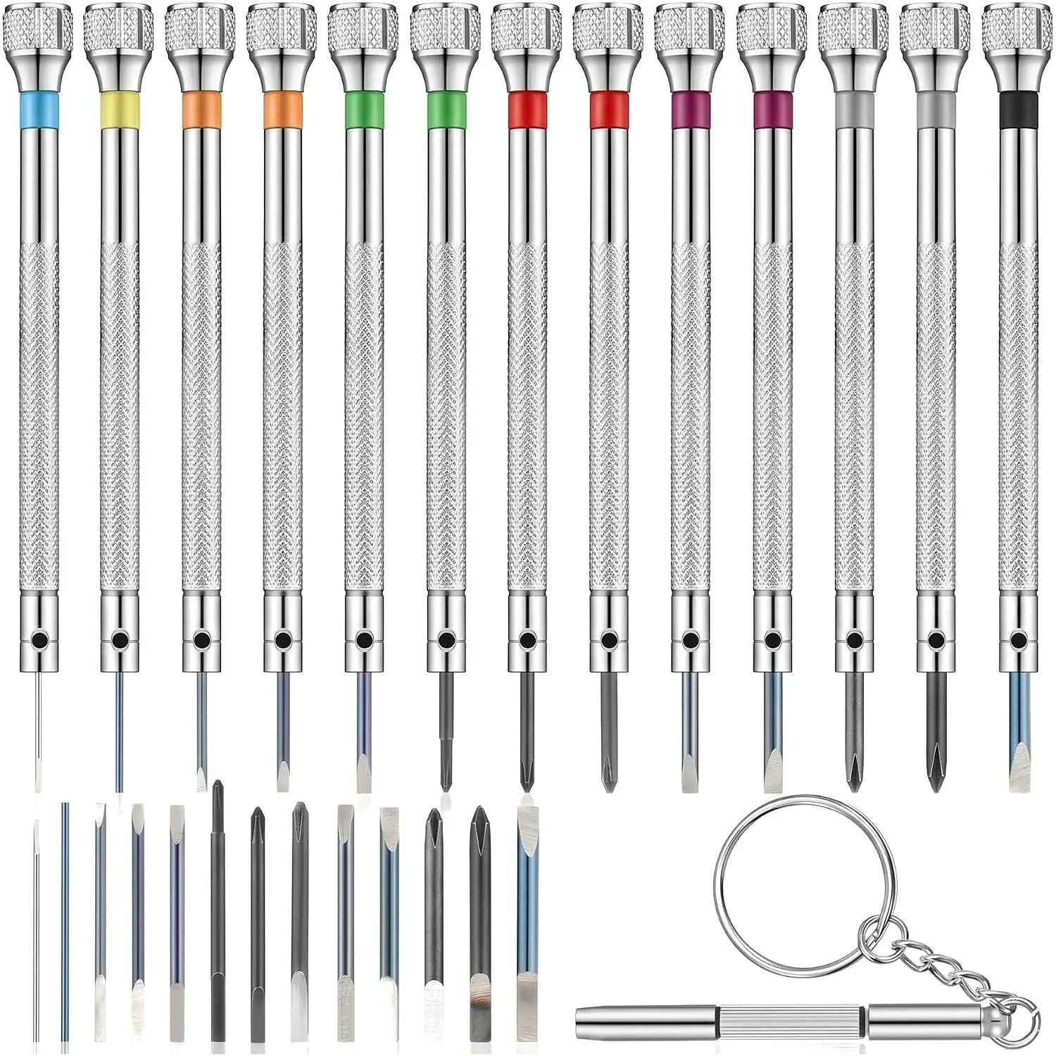 13-Count Precision Jewelers Screwdriver Set - Mini Multi-Tool Flat-Head Screwdrivers with 0.6-2mm (millimeters) Tips, Hand Tool for Electronics, Watch Repair
