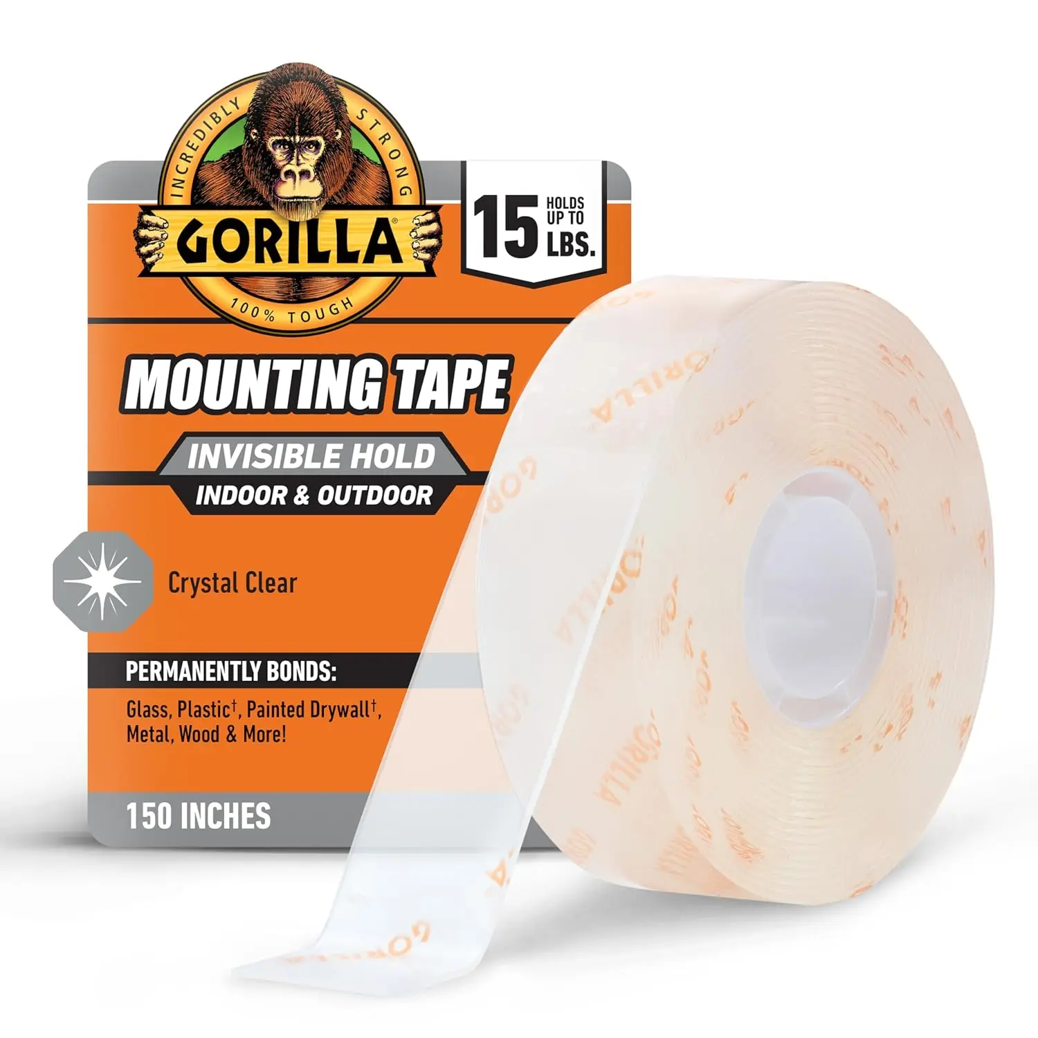 Invisible Hold Mounting Tape, 1" x 150" (Pack of 1), Holds up to 15 lbs, Clear-Sided Tape for, Bond, Discreet for Classroom and Study