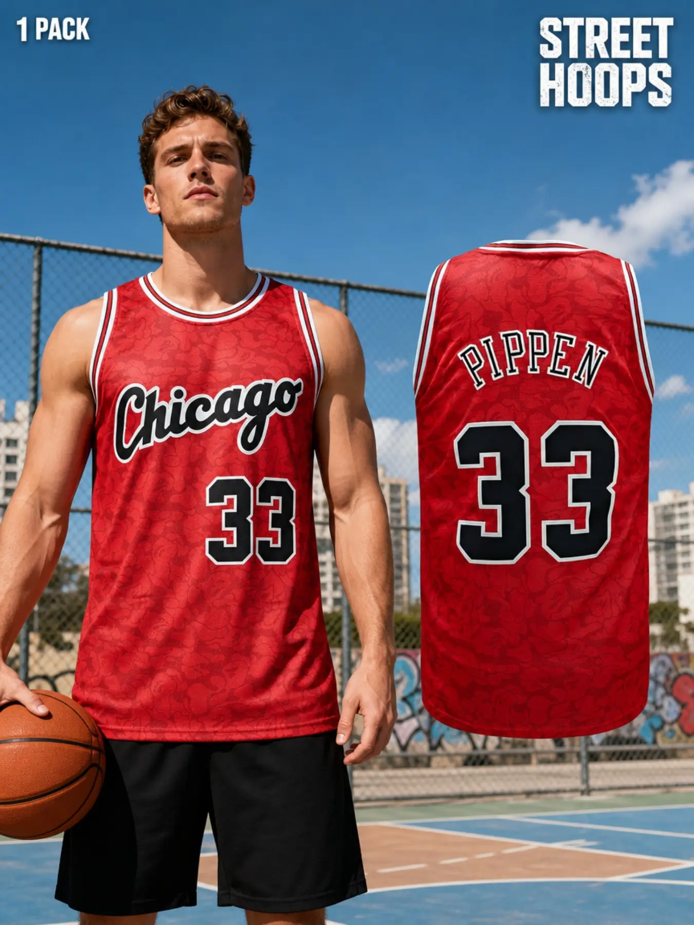 Men's Chicago #33 Vintage Stitched Basketball Jersey, Breathable Mesh Sleeveless Athletic Top for Daily Casual Wear & Fan Gatherings