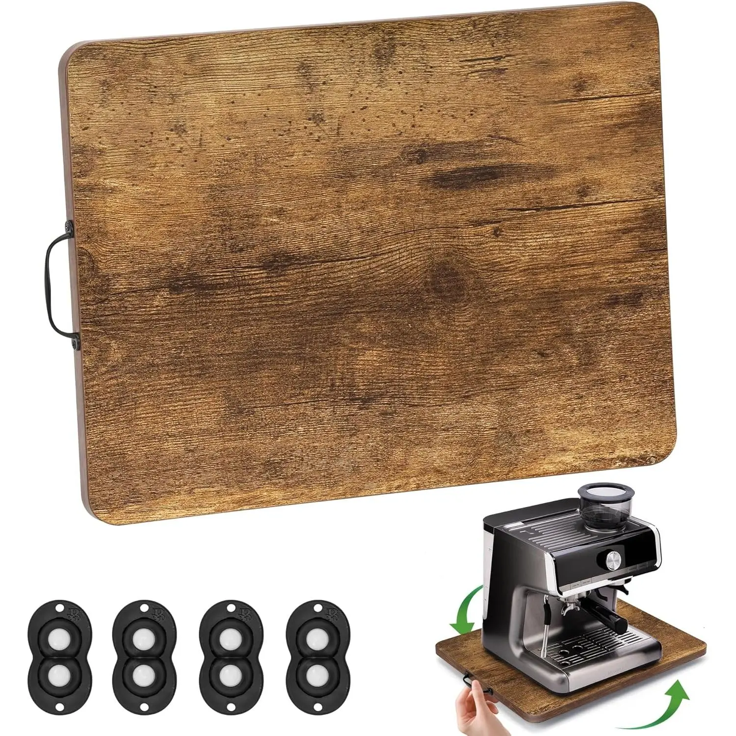 Appliance Slider, Sliding Tray for Coffee Maker, Coffee Pot Slider for Countertop, 360 °     Rolling Tray Appliance Slider for Kitchen Appliances- Rustic Brown (13" X 14")