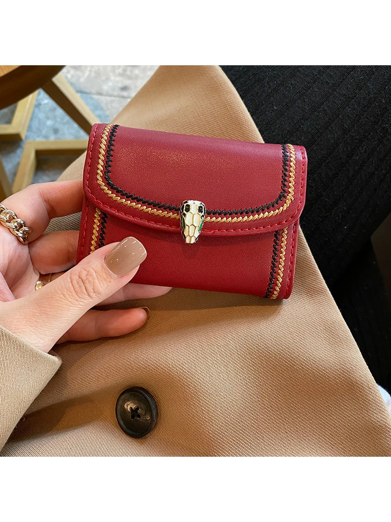 GenuineLeatherAccordionWomensMiniCardHolderMultiSlotAntiDemagnetizationBankCardCaseLargeCapacityColorBlockTrendyCoinPurse Exquisite Cardholder