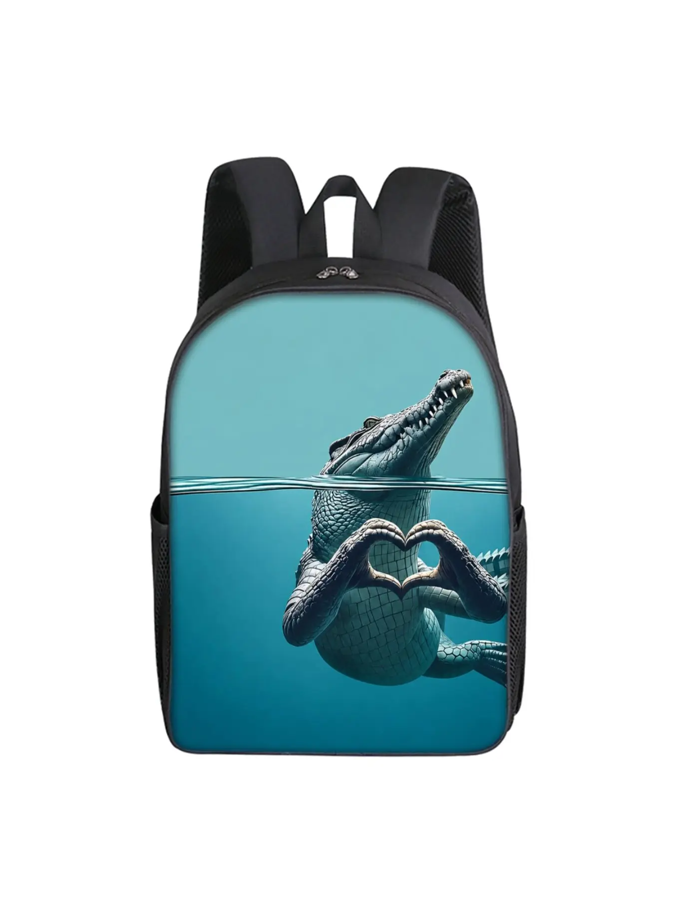 2D‑printed backpack with cute crocodile pattern, adjustable shoulder straps, waterproof backpack, versatile wear‑resistant rucksack, Casual printed backpack for outdoor trips and sports