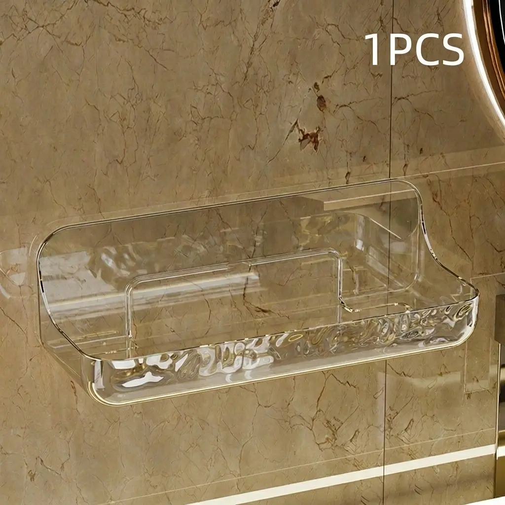 Transparent Acrylic Bathroom Shelf, Wall-Mounted Without Drilling, Waterproof Cosmetic Organizer, Storage Solution for Sink and Walls